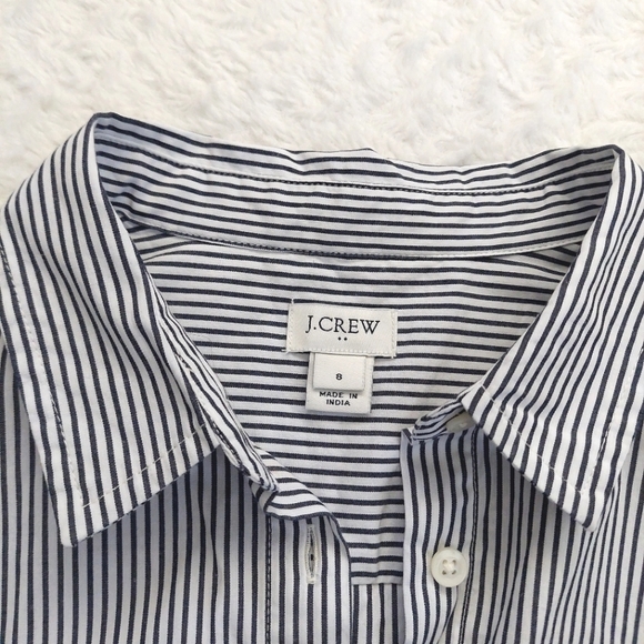 Shirt Dress Tie Waist Cotton Poplin White Denim Stripe - Size 8 - Picture 6 of 9